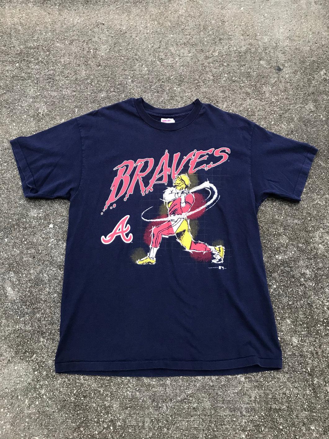 Atlanta Braves 1993 Hanes Blue Graphic Tee Size Large